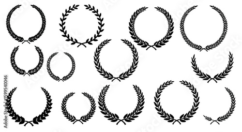 A collection of various laurel wreaths, symbolic designs for awards and achievements