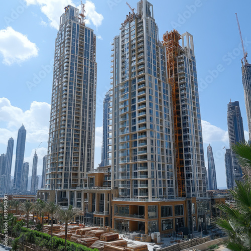 Tall buildings with many windows.