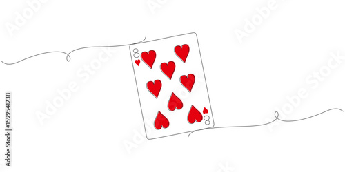 Minimalist Line Art Playing Card – Eight of Hearts with Red Symbols on White Background