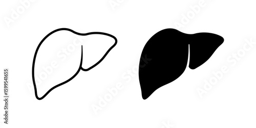 Liver icon set. A simple illustration of human liver with line and solid style. Ideal for medical, educational, biological content. Human anatomy and health concept.