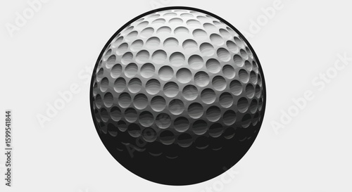 Monochrome golf ball illustration with detailed dimples and subtle shading effect
