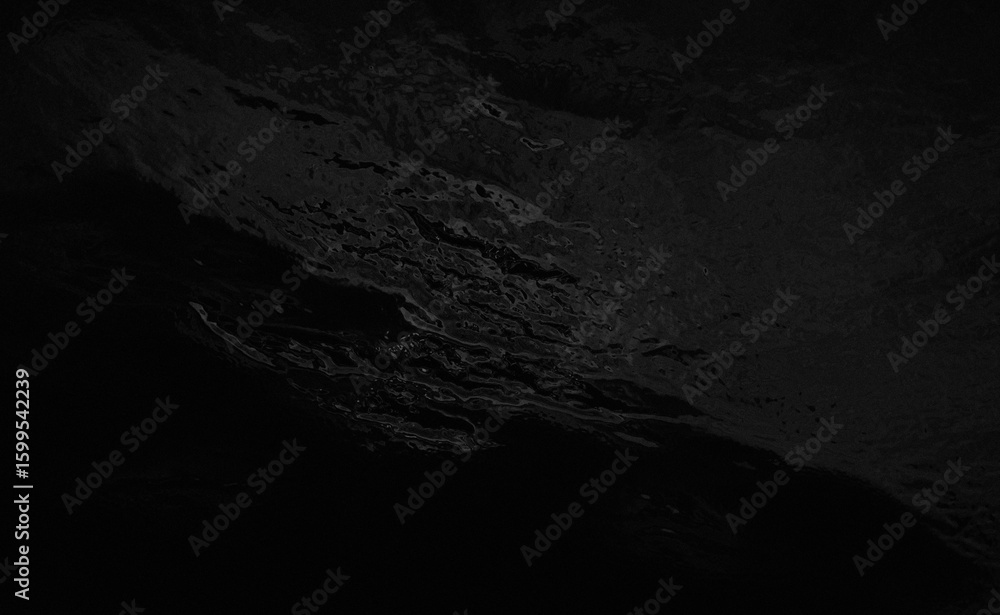 Fototapeta premium Illustrations of a metallic black background depicting cooling lava, wet leather or oil, and an aerial photograph of an alien landscape at night, with a lake or river reflecting moonlight.