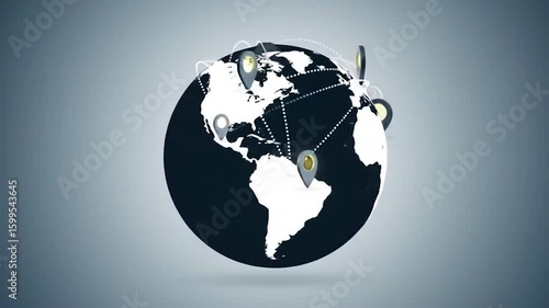 Globe with location pins and connecting dotted lines