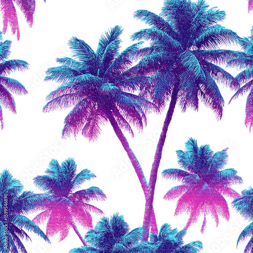 Psychedelic Palm Tree Seamless Pattern Vibrant
