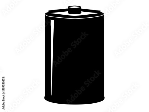 A black and white silhouette illustration of a cylindrical battery with positive