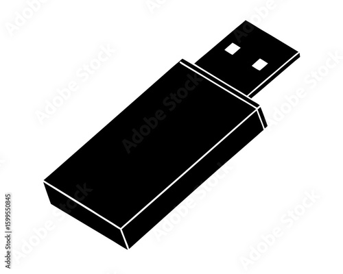A black silhouette of a usb flash drive with its connector exposed representing