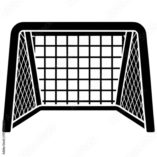 A black silhouette of a soccer goal with a net representing sports competition