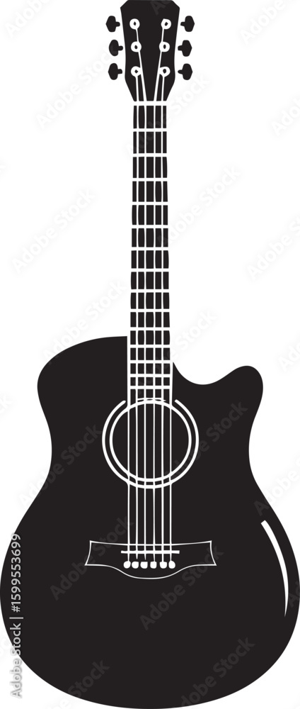 Obraz premium A black and white silhouette of a guitar against a white background.