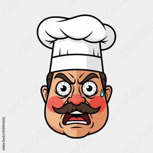 Furious Chef with White Hat and Sweaty Face Cartoon Illustration