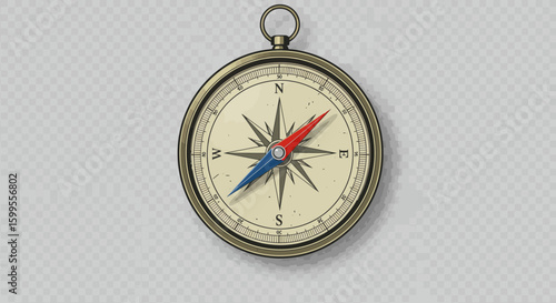 Detailed vector illustration of a vintage compass isolated on a transparent grid