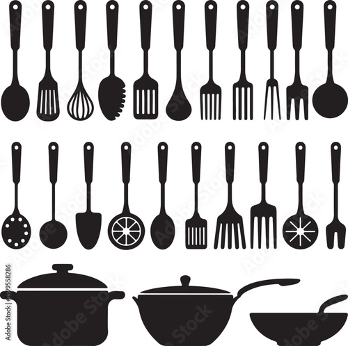 Kitchen utensil silhouette collection black and white kitchen utensils cooking tools