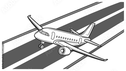 Black and White Airplane Taking Off on Runway.