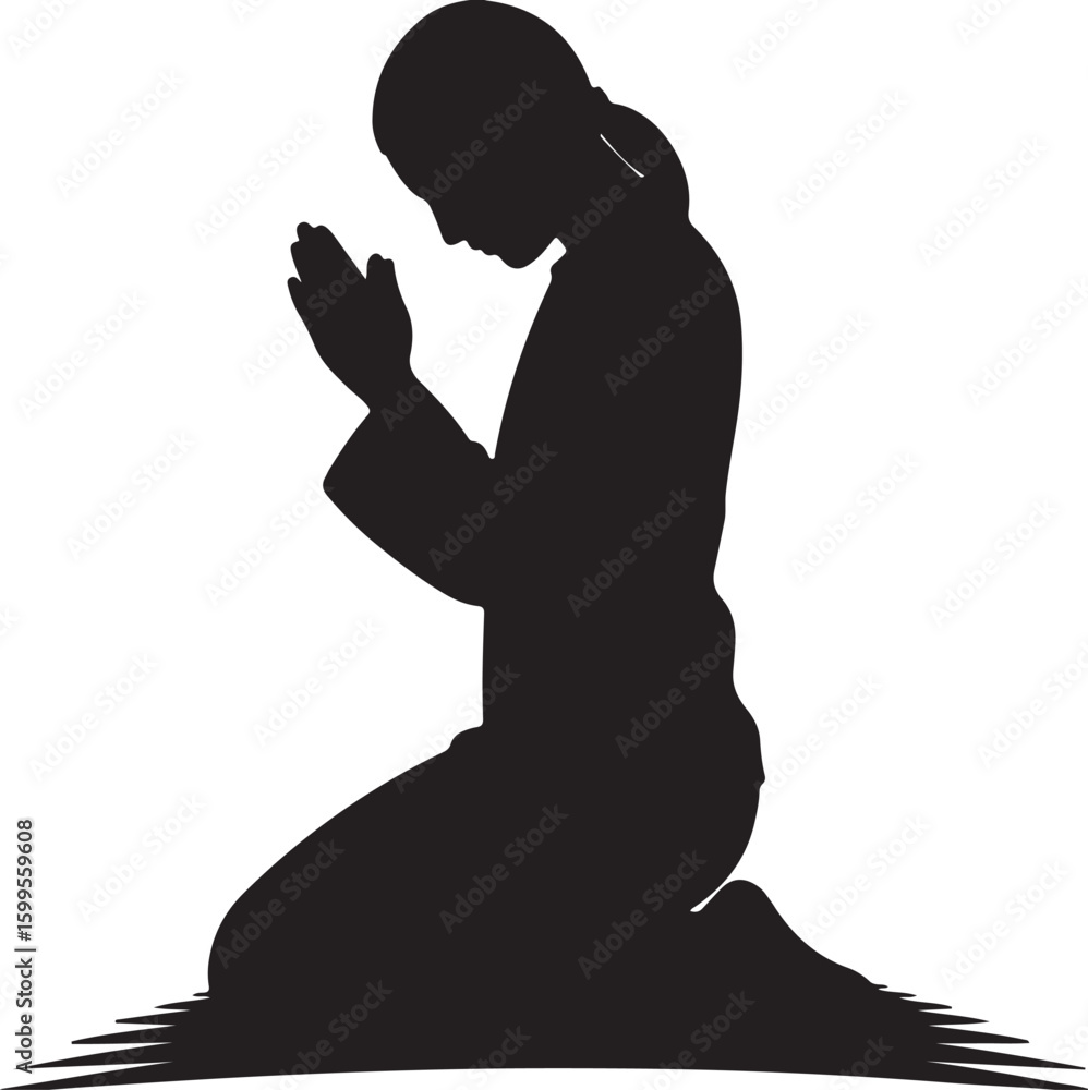 Woman praying kneeling silhouette devotion Woman praying kneeling silhouette devotion