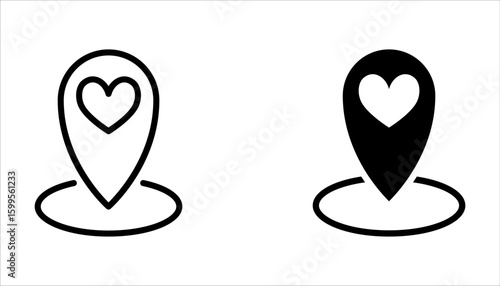 Love location icon set. Location pin icon with heart. Favorite places on white background