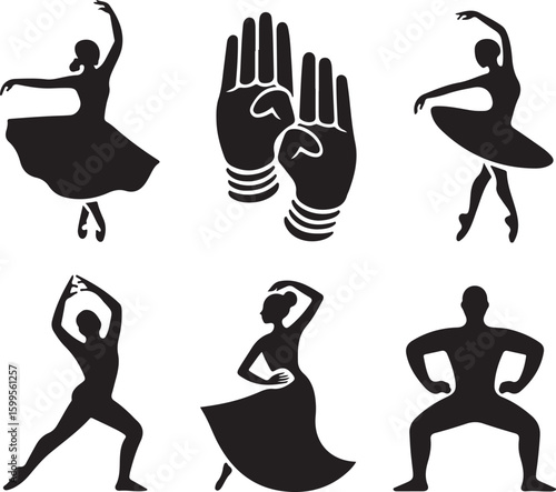 Ballet dancers and hands in motion silhouette