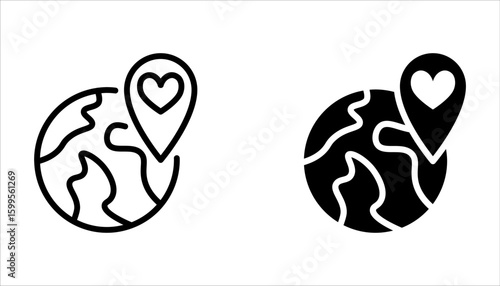 Love location icon set. Location pin icon with heart. Favorite places on white background
