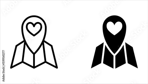 Love location icon set. Location pin icon with heart. Favorite places on white background