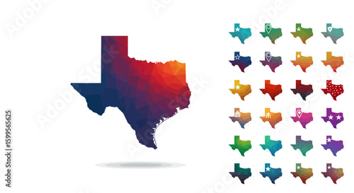 Geometric Texas State Map Collection for Patriotic and Informative Presentations