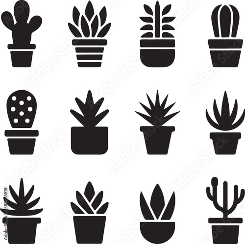 Potted succulent and cactus plant silhouettes potted plants houseplants