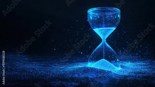 Hourglass with Blue Light Trails Representing Time and Transition