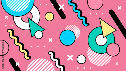 Pink geometric abstract pattern inspired by the 1980s. Perfect for backgrounds, posters, and digital designs with a retro feel.