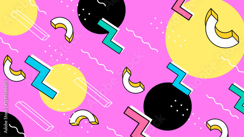 Geometric abstract design with vibrant 80s style, perfect for backgrounds, posters, and retro themed projects needing a colorful touch.