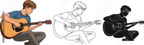 Man playing acoustic guitar vector illustration guitar lessons guitar music guitar player guitar chords guitar art