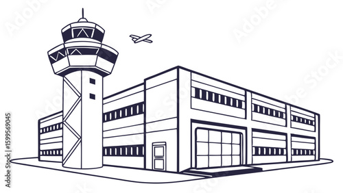 Airport Building and Control Tower Illustration.
