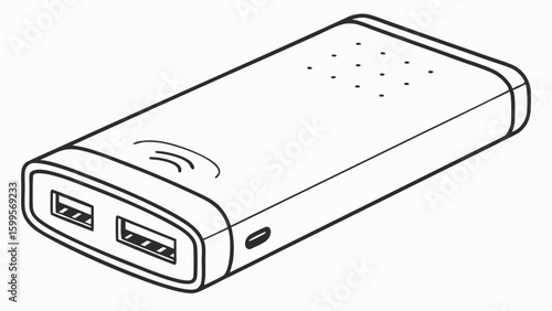 Black and White Illustration of a Portable Power Bank.