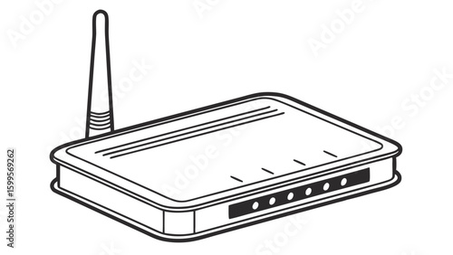 Black and White Illustration of a Wireless Router Device.