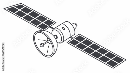Black and White Illustration of a Satellite in Space.