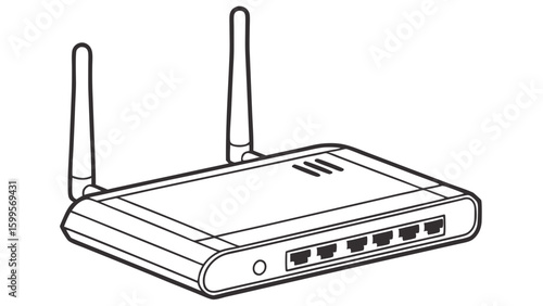 Black and White Line Art of a Wireless Router.