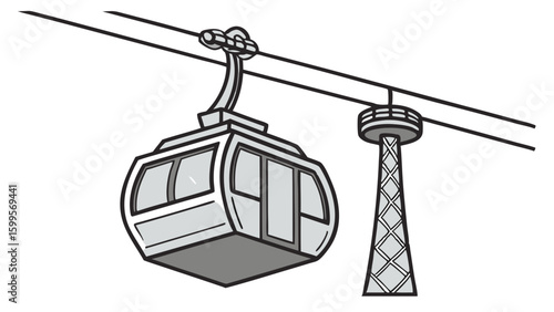 Cable Car and Observation Tower Illustration.