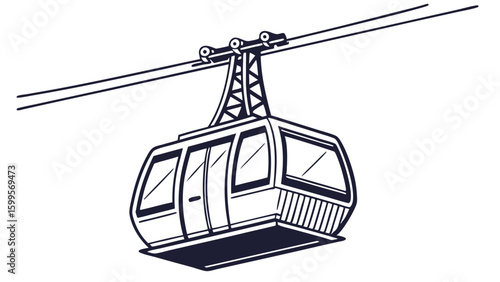 Cable Car Gondola Hanging from Cable Wires.