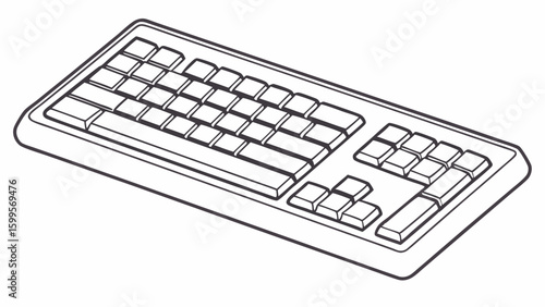 Black and White Line Art Computer Keyboard Illustration.