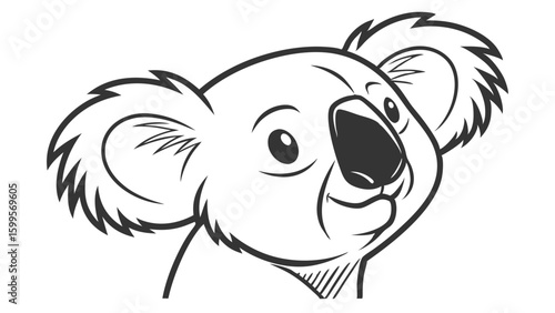 Cheerful Koala Bear Head Line Art Illustration.