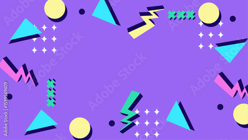 Purple 1980s inspired geometric shapes perfect for retro design projects, party invitations, vintage themed graphics, or nostalgic social media posts.