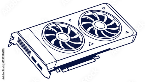 Detailed Line Art Depiction of a Graphics Card.