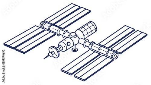 Detailed Line Art Illustration of a Space Station.