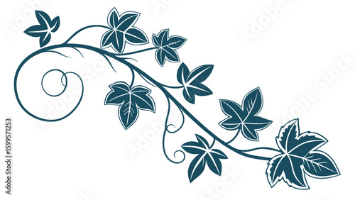 Elegant Teal Ivy Vine with Detailed Leaves and Swirls.