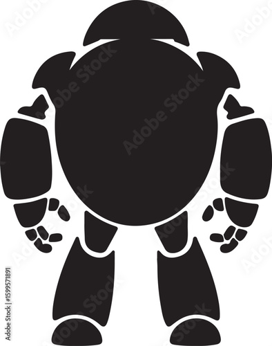 Black robotic character silhouette with rounded limbs and torso white