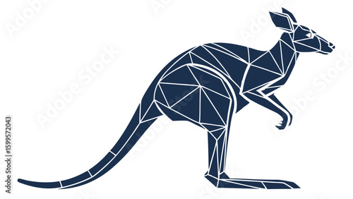 Geometric Kangaroo Illustration in Dark Blue on Transparent Background.