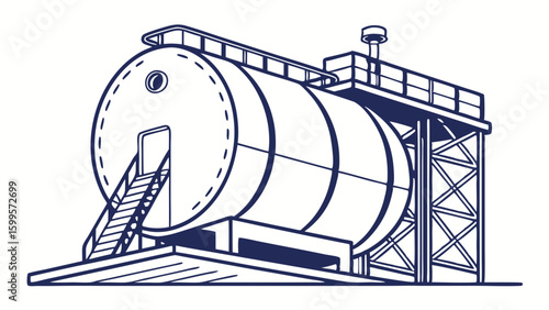 Industrial Storage Tank with Ladder and Supporting Structure.