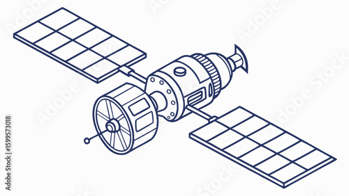 Isometric Line Art of a Space Station.