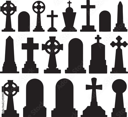Celtic cross tombstone obelisk monument gravestone silhouette vector