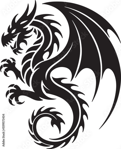 Wallpaper Mural Black tribal dragon silhouette with wings and claws vector Torontodigital.ca