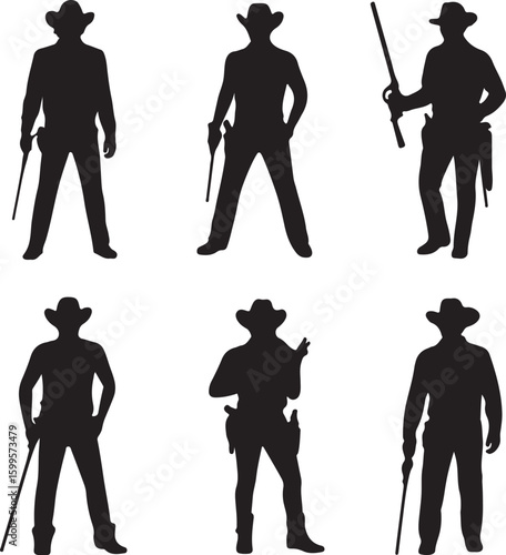 Cowboy silhouettes with guns and canes western