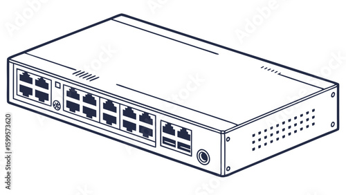 Network Switch Illustration with Multiple Ports and Ventilation.