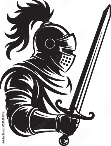 Black knight holding sword silhouette warrior armor