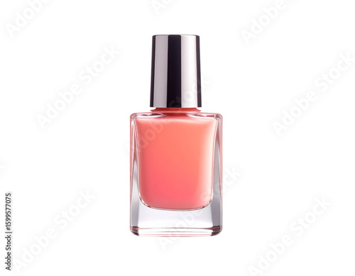 Coral nail polish bottle mockup product shot beauty cosmetic manicure on transparent background